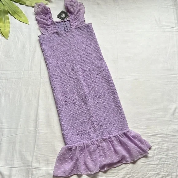 NWT FARORO Bodycon Casual Puff Sleeve Smocked Midi Dress - Picture 8 of 10